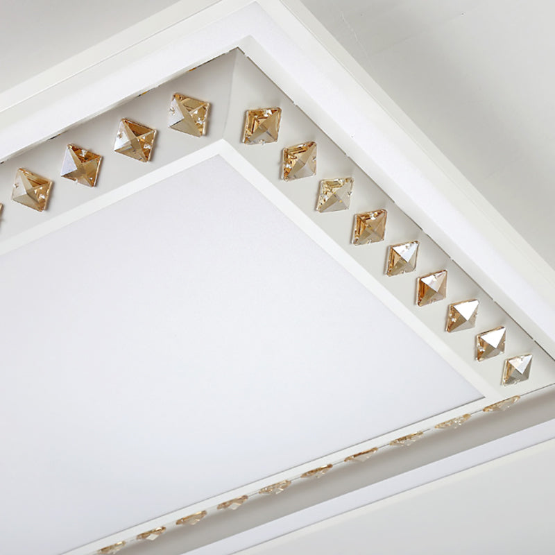 White Crystal LED Ceiling Light Fixture - Minimalist Rectangular Flush Mount