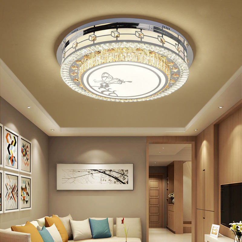 Contemporary Crystal LED Ceiling Light with Butterfly Pattern - Chrome Flush Mount Fixture - 23.5"/31.5" W