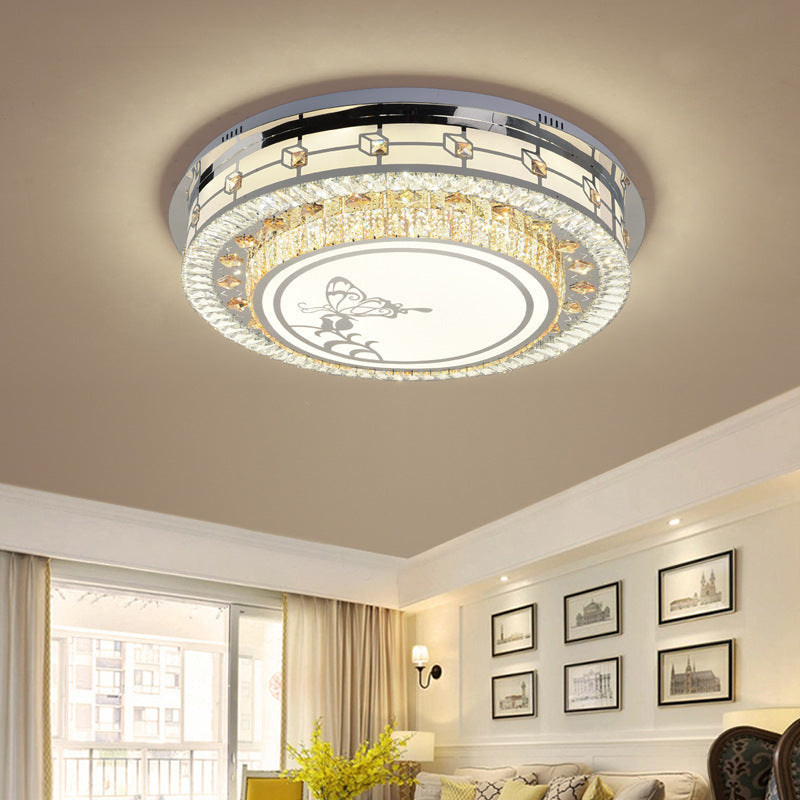 Contemporary Crystal LED Ceiling Light with Butterfly Pattern - Chrome Flush Mount Fixture - 23.5"/31.5" W