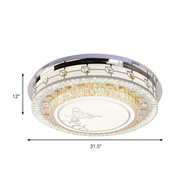 Contemporary Crystal Led Ceiling Light With Butterfly Pattern - Chrome Flush Mount Fixture 23.5/31.5