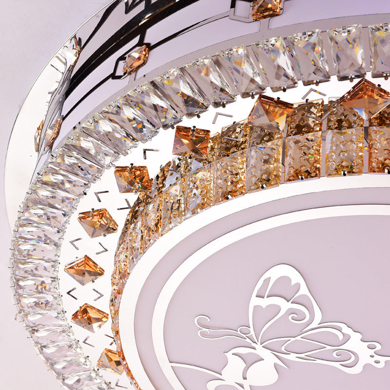 Contemporary Crystal LED Ceiling Light with Butterfly Pattern - Chrome Flush Mount Fixture - 23.5"/31.5" W