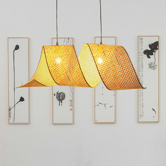 Simplicity Bamboo Spiral Pendant Light Fixture For Tea Room - Wood Design