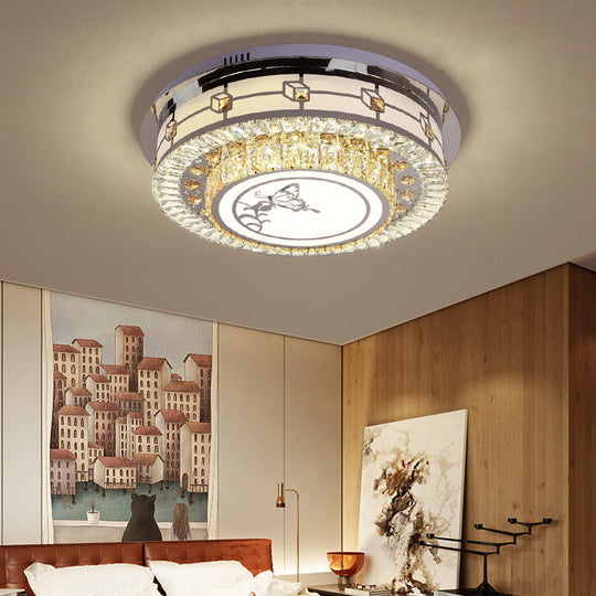 Contemporary Crystal Led Ceiling Light With Butterfly Pattern - Chrome Flush Mount Fixture 23.5/31.5