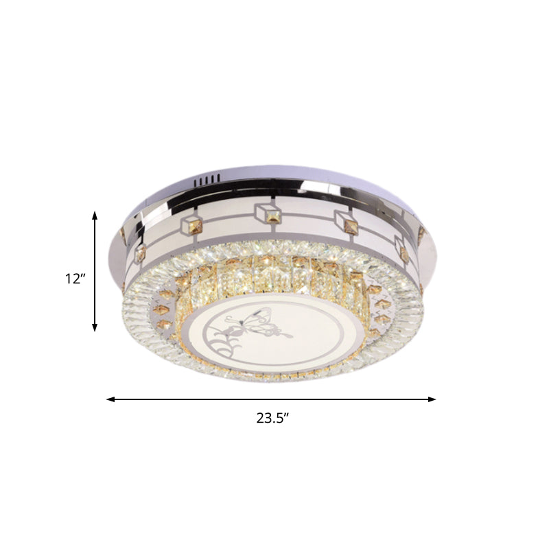 Contemporary Crystal LED Ceiling Light with Butterfly Pattern - Chrome Flush Mount Fixture - 23.5"/31.5" W