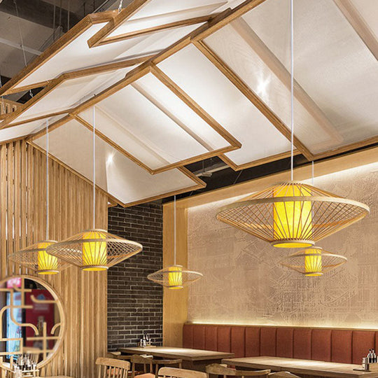 Simplicity 1-Light Bamboo Wood Pendant Light Fixture For Bedroom - Symmetrical Suspension