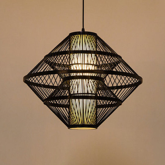 1-Light Asian Style Layered Bamboo Shade Ceiling Light For Tea Rooms Black / 19.5