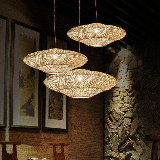 Handcrafted Minimalist Rattan Pendant Ceiling Light - Wood Suspension Lighting For Restaurants