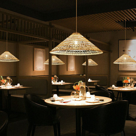Handcrafted Minimalist Rattan Pendant Ceiling Light - Wood Suspension Lighting For Restaurants