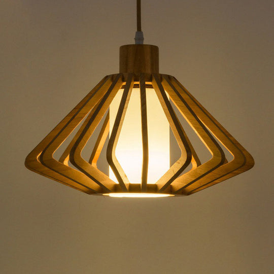 Contemporary Wood Tapered Pendant Light - Single-Bulb Corridor Suspension Fixture