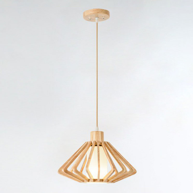 Contemporary Wood Tapered Pendant Light - Single-Bulb Corridor Suspension Fixture / 14