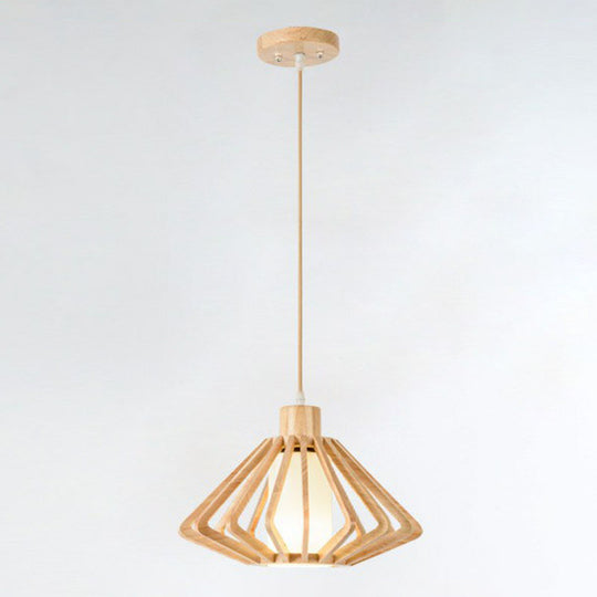 Contemporary Wood Tapered Pendant Light - Single-Bulb Corridor Suspension Fixture / 14