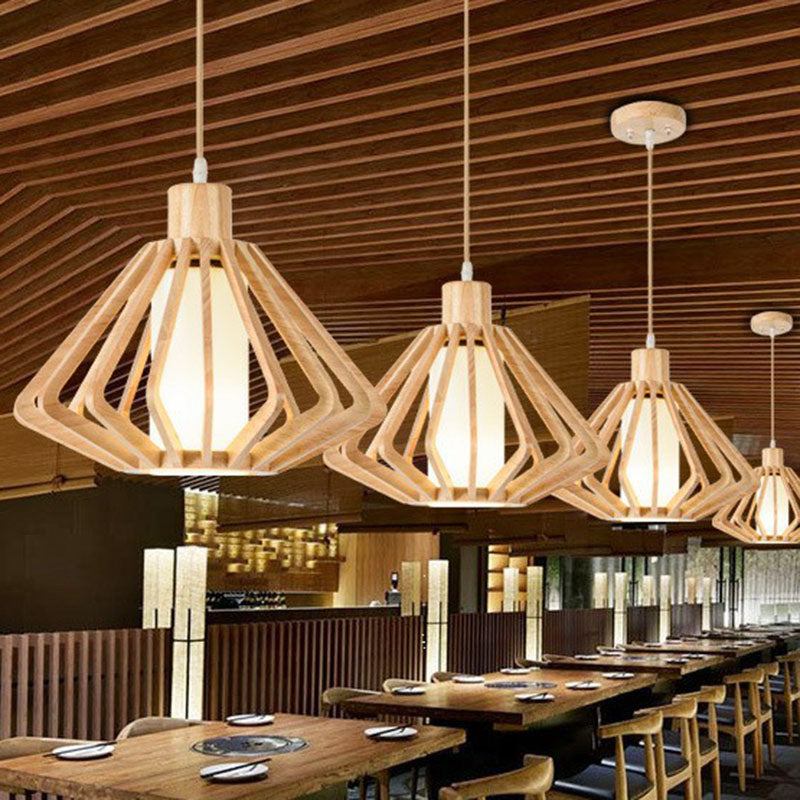 Contemporary Wood Tapered Pendant Light - Single-Bulb Corridor Suspension Fixture