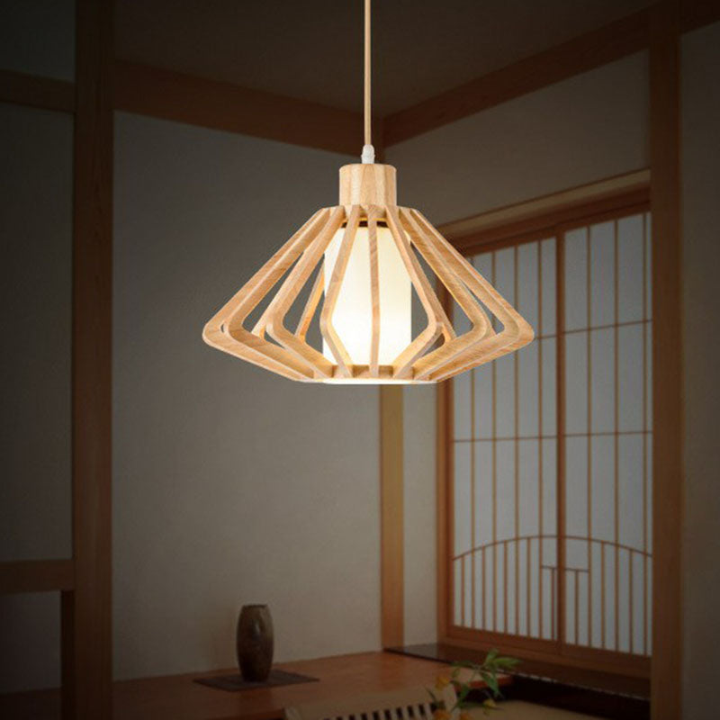 Contemporary Wood Tapered Pendant Light - Single-Bulb Corridor Suspension Fixture
