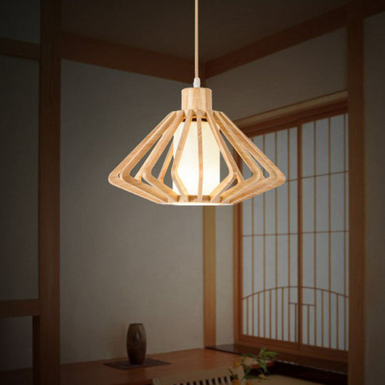 Contemporary Wood Tapered Pendant Light - Single-Bulb Corridor Suspension Fixture