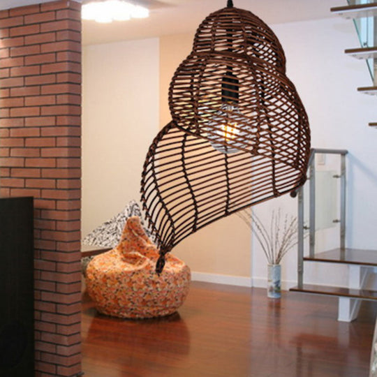 Minimalist Rattan Conch Suspension Pendant Light - Restaurant Ceiling Lighting