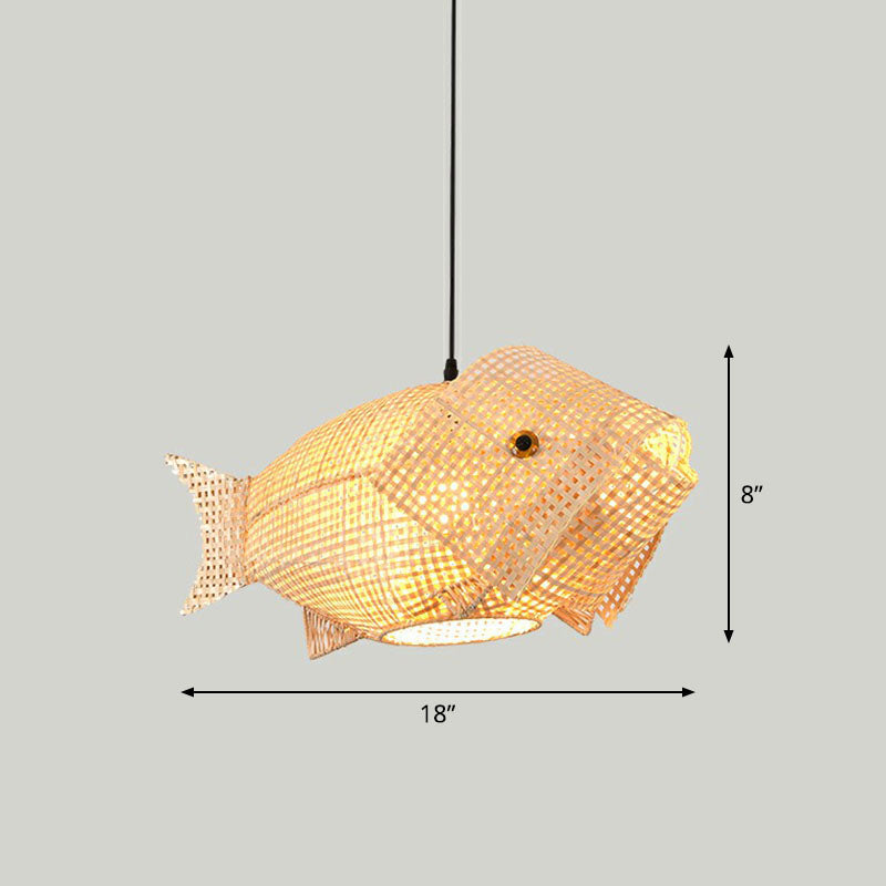 Contemporary Bamboo Pendant Light: Single-Bulb Wood Suspension Fixture / A