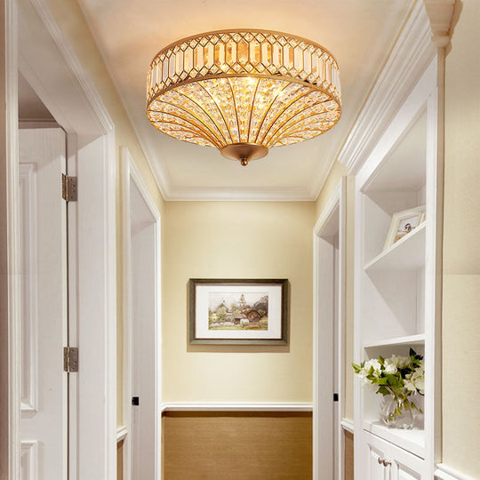 Chinese Style 5-Light Bedroom Ceiling Lamp In Flared Crystal Flush Mount Design - Gold Finish

This