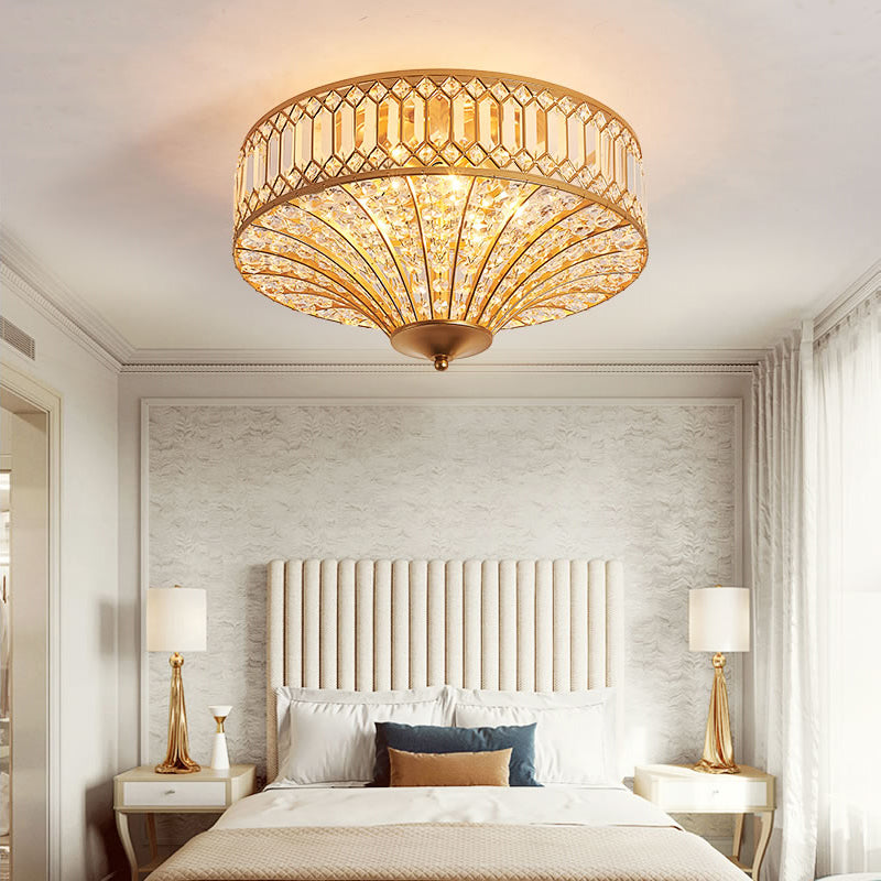 Chinese Style 5-Light Bedroom Ceiling Lamp in Flared Crystal Flush Mount Design - Gold Finish"

This revised product title shortens the length while still effectively conveying the key specifications and details of the item.