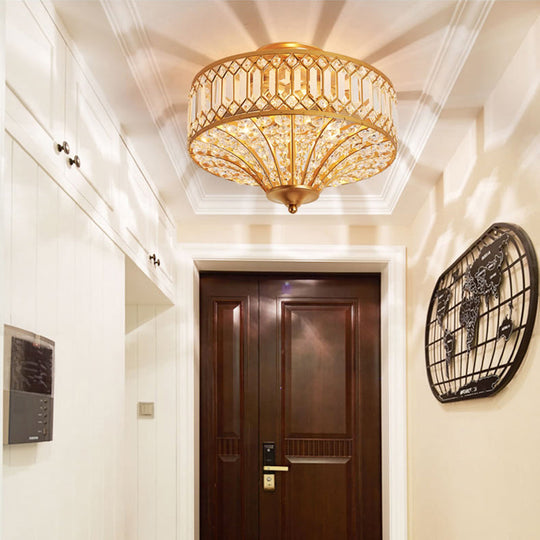 Chinese Style 5-Light Bedroom Ceiling Lamp in Flared Crystal Flush Mount Design - Gold Finish"

This revised product title shortens the length while still effectively conveying the key specifications and details of the item.