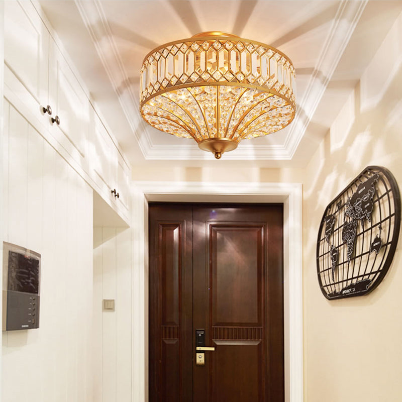 Chinese Style 5-Light Bedroom Ceiling Lamp In Flared Crystal Flush Mount Design - Gold Finish

This