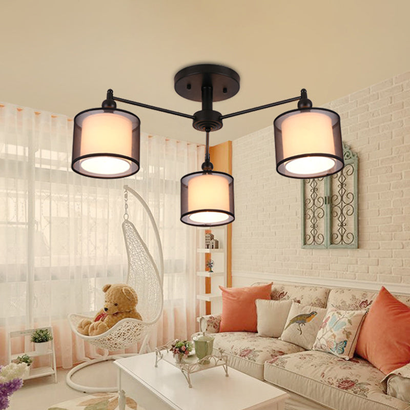 Black Fabric Semi Flush Mount Ceiling Chandelier For Contemporary Living Rooms 3 /