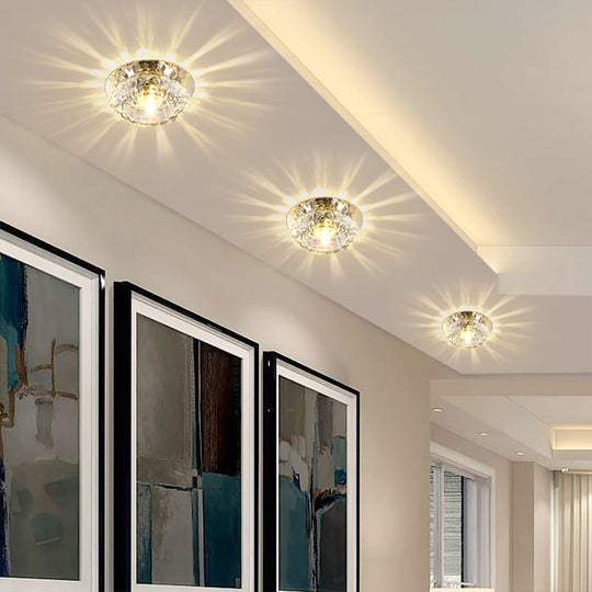 Modern LED Flush Ceiling Light – Clear Crystal Floral Design for Entryway