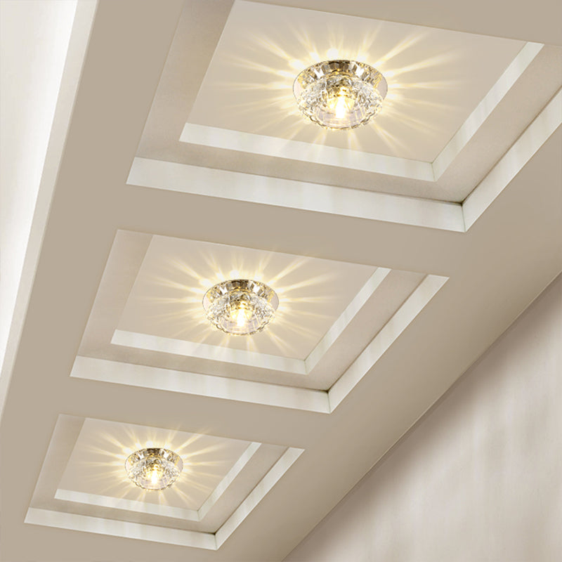 Modern LED Flush Ceiling Light – Clear Crystal Floral Design for Entryway