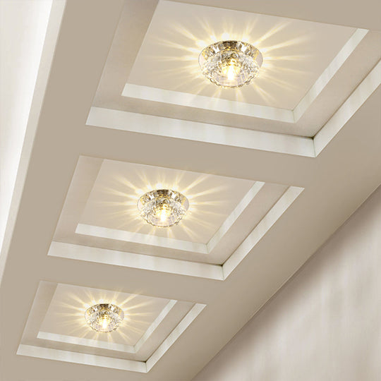 Modern LED Flush Ceiling Light – Clear Crystal Floral Design for Entryway