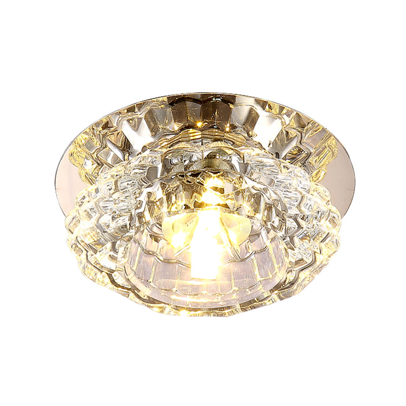 Modern LED Flush Ceiling Light – Clear Crystal Floral Design for Entryway