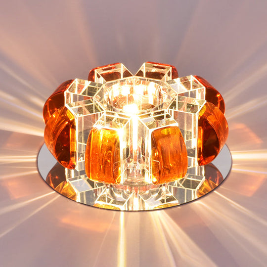 Contemporary Crystal LED Flush Mount Ceiling Light - Clear Floral Design for Entryway