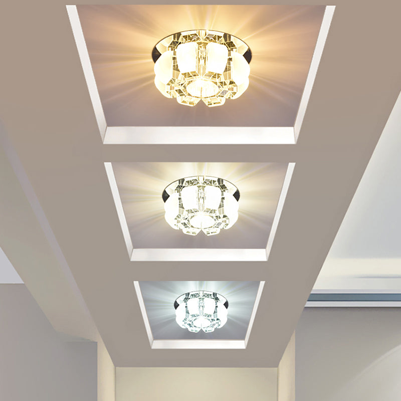 Contemporary Crystal LED Flush Mount Ceiling Light - Clear Floral Design for Entryway