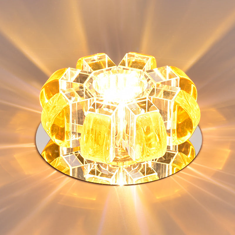 Contemporary Crystal LED Flush Mount Ceiling Light - Clear Floral Design for Entryway