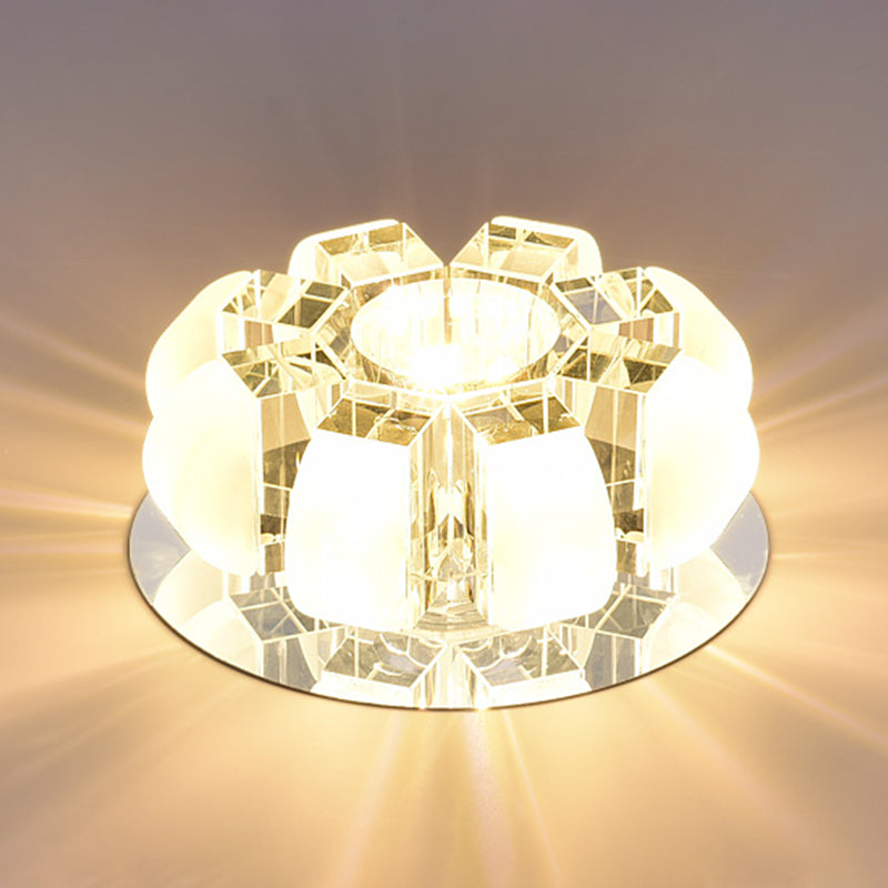Contemporary Crystal LED Flush Mount Ceiling Light - Clear Floral Design for Entryway