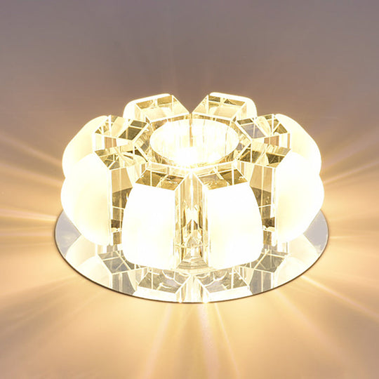 Contemporary Crystal LED Flush Mount Ceiling Light - Clear Floral Design for Entryway