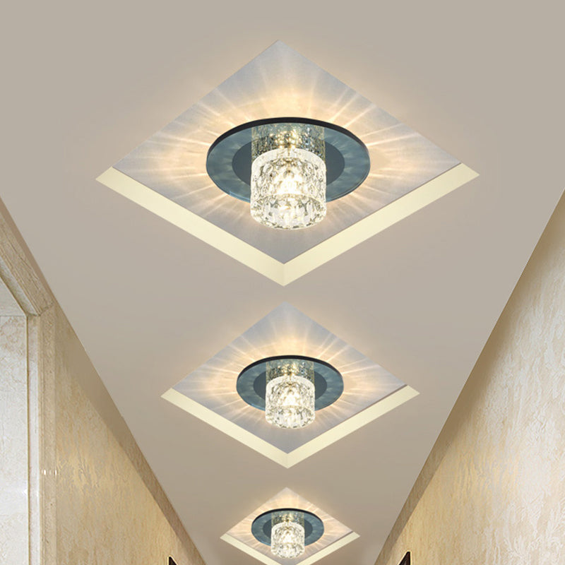 Sleek Crystal Cylinder LED Flush Mount Spotlight for Hallway Lighting