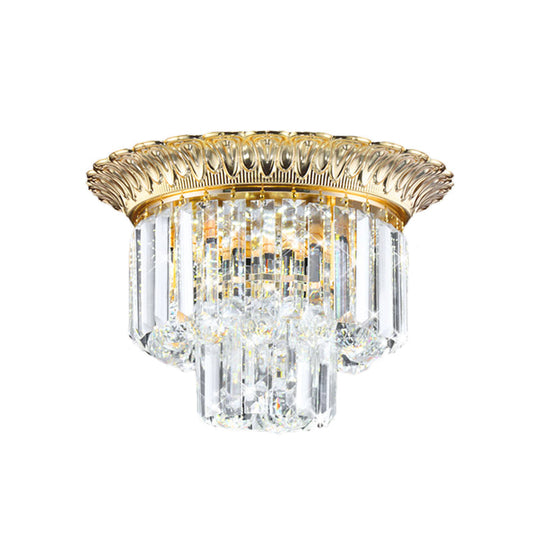 2-Tier Minimalist Crystal Flush Light with LED Golden Indoor Ceiling Lighting, 14"/16" Diameter