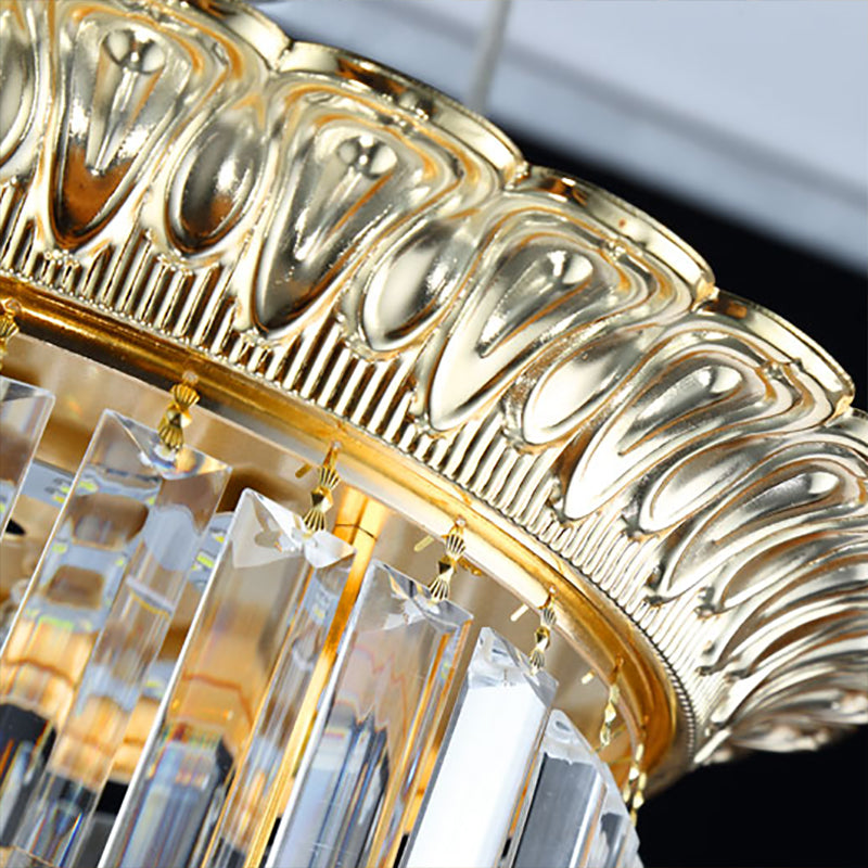 2-Tier Minimalist Crystal Flush Light With Led Golden Indoor Ceiling Lighting 14/16 Diameter