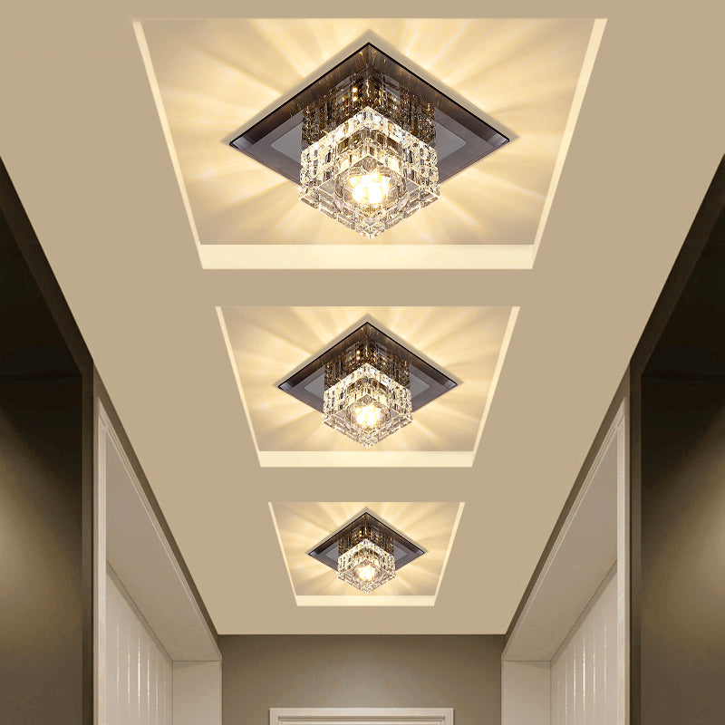 Modern LED Crystal Block Flush Ceiling Light Fixture - Small Corridor Flush Light