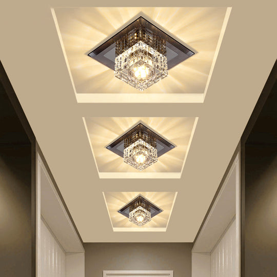 Modern LED Crystal Block Flush Ceiling Light Fixture - Small Corridor Flush Light