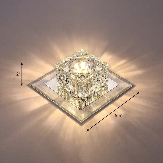 Modern LED Crystal Block Flush Ceiling Light Fixture - Small Corridor Flush Light