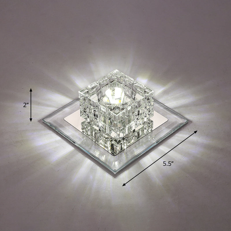 Modern LED Crystal Block Flush Ceiling Light Fixture - Small Corridor Flush Light