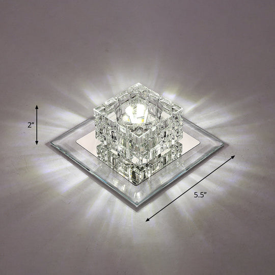 Modern LED Crystal Block Flush Ceiling Light Fixture - Small Corridor Flush Light