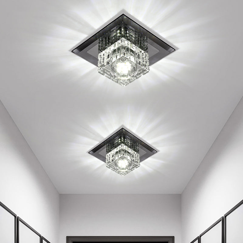 Modern LED Crystal Block Flush Ceiling Light Fixture - Small Corridor Flush Light