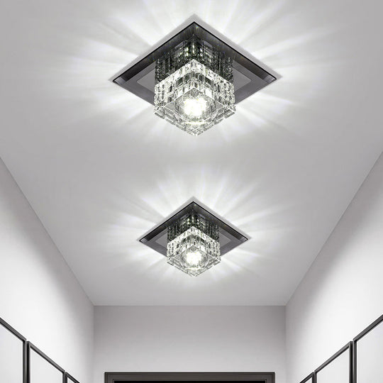 Modern LED Crystal Block Flush Ceiling Light Fixture - Small Corridor Flush Light