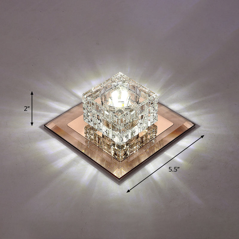 Modern LED Crystal Block Flush Ceiling Light Fixture - Small Corridor Flush Light