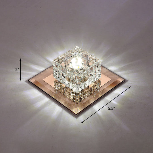 Modern LED Crystal Block Flush Ceiling Light Fixture - Small Corridor Flush Light