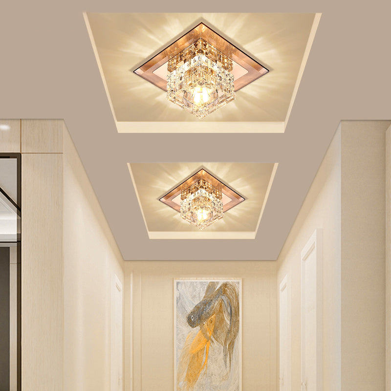 Modern LED Crystal Block Flush Ceiling Light Fixture - Small Corridor Flush Light
