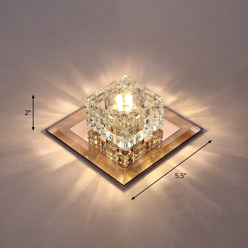 Modern LED Crystal Block Flush Ceiling Light Fixture - Small Corridor Flush Light