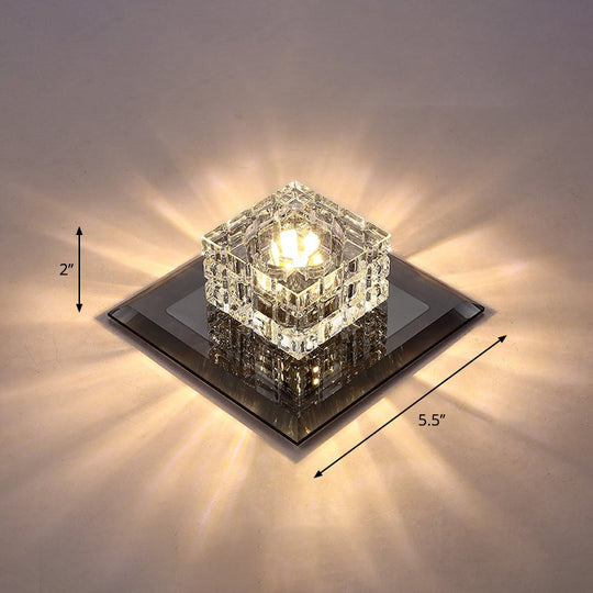 Modern LED Crystal Block Flush Ceiling Light Fixture - Small Corridor Flush Light