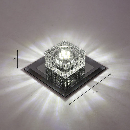 Modern LED Crystal Block Flush Ceiling Light Fixture - Small Corridor Flush Light